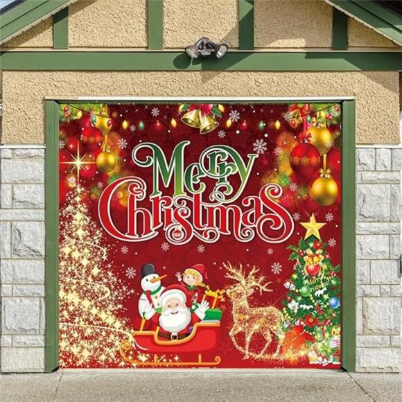 7 x 8 FT Merry Christmas Garage Door Cover Banner,...